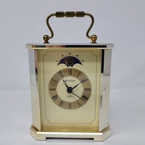 Bulova Gold-Tone Quartz Carriage Clock‎ With Moon Phase AS-IS PARTS ONLY